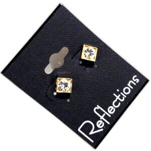 Elegant Gold tone Square Sparkling Crystal Stud Earrings Stylish Womne's Jewelry